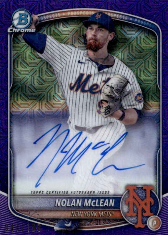 Nolan McLean 2025 Bowman Mega Box #BMA-NM Chrome Prospect Auto - Purple Refractor /250 RAW
