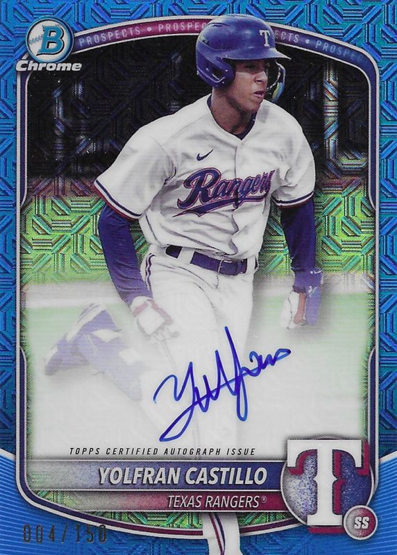 Yolfran Castillo 2025 Bowman Mega Box #BMA-YC Chrome Prospect Auto - Blue Refractor /150 RAW