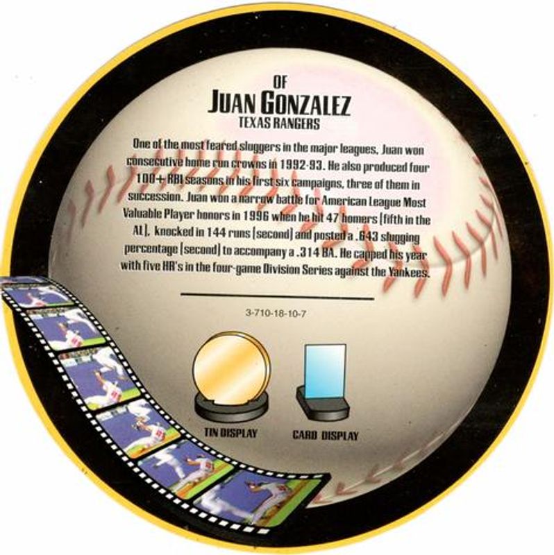 Juan Gonzalez 1997 Topps Screenplays Discs RAW
