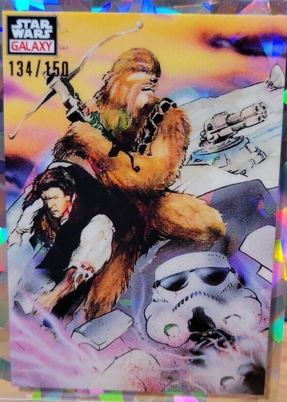 Embattled Han & Chewie 2023 Topps Chrome Star Wars Galaxy #21 Atomic Refractor /150 RAW