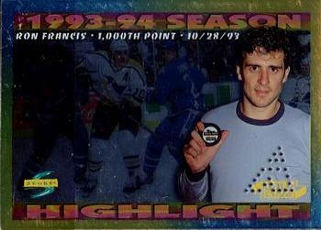 Ron Francis 1994 Score #244 Gold Line - Punched RAW