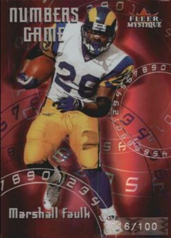 Marshall Faulk 2000 Fleer Mystique #10-NG Numbers Game - Red Zone /100 RAW