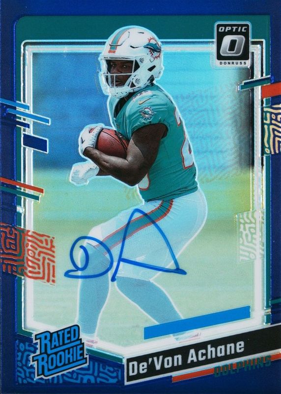 De'Von Achane 2023 Optic #269 Rated Rookie Autographs - Purple /35 RAW