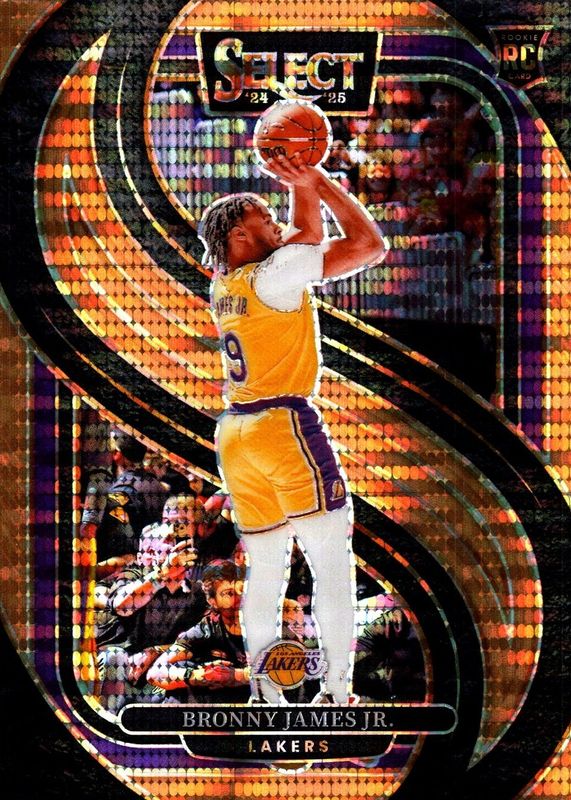 Bronny James Jr. 2024 Select #179 Premier Level FOTL Neon Orange Pulsar /18 Rookie RAW