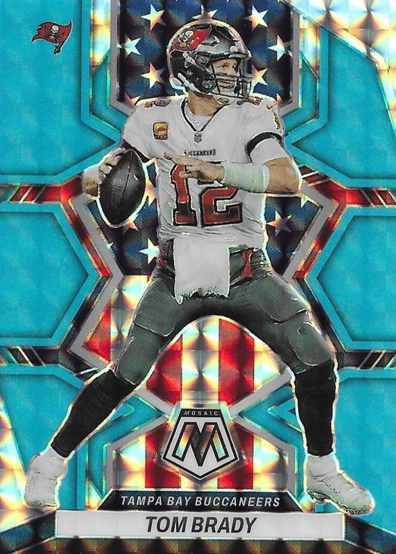Tom Brady 2022 Mosaic #251 National Pride - Blue Fluorescent /15 RAW