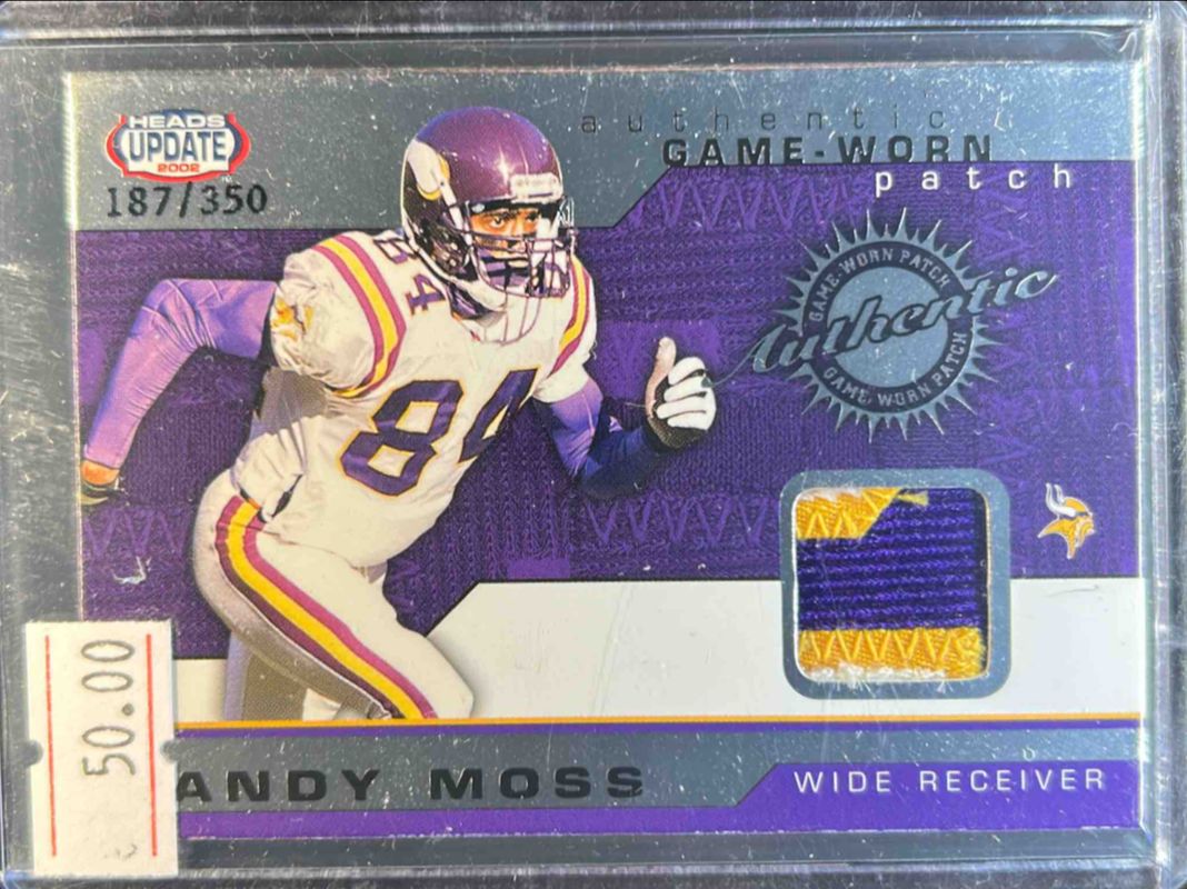 Randy Moss 2002 Pacific Heads Update #32 Game Worn Jersey /215 RAW