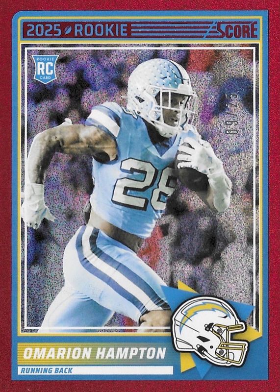 Omarion Hampton 2025 Score #37 Dots Red /25 Rookie RAW