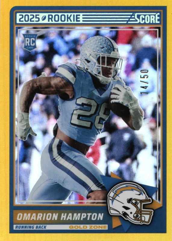 Omarion Hampton 2025 Score #37 Gold Zone /50 Rookie RAW