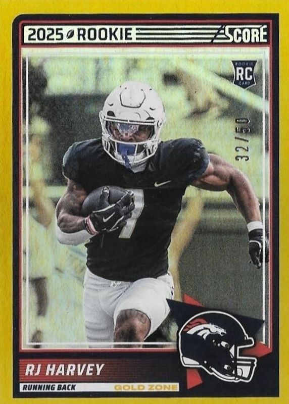 RJ Harvey 2025 Score #49 Gold Zone /50 Rookie RAW