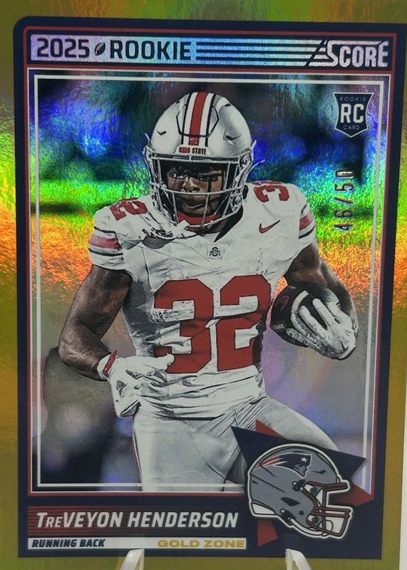 TreVeyon Henderson 2025 Score #59 Gold Zone /50 Rookie RAW