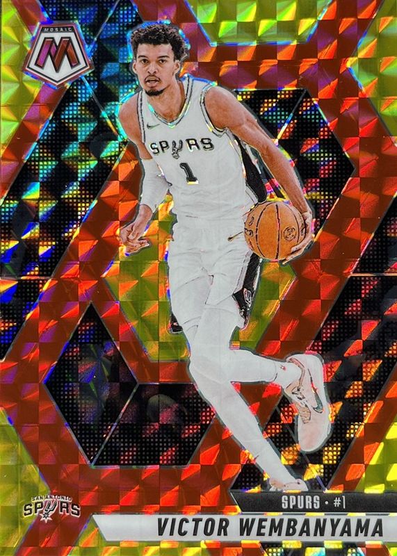 Victor Wembanyama 2024 Mosaic #31 Choice Fusion Red & Yellow /75 RAW