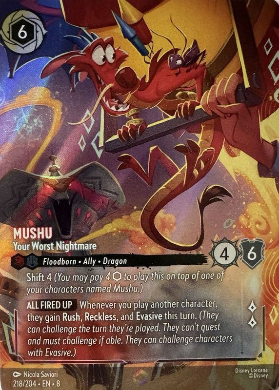 Mushu - Your Worst Nightmare 2025 Reign of Jafar #218/204 Enchanted (Alternate Art) RAW TCG (LIGHTLY PLAYED)