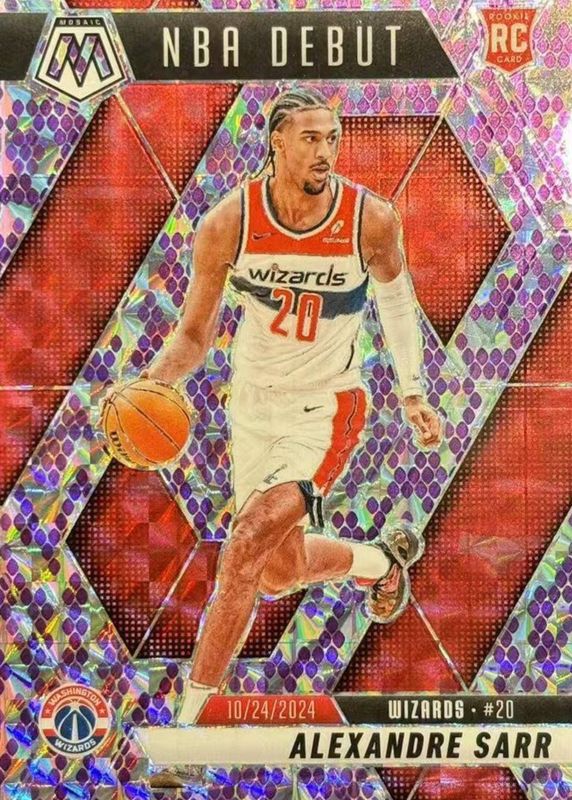 Alexandre Sarr 2024 Mosaic #254 NBA Debut - Snakeskin Purple /24 Rookie RAW