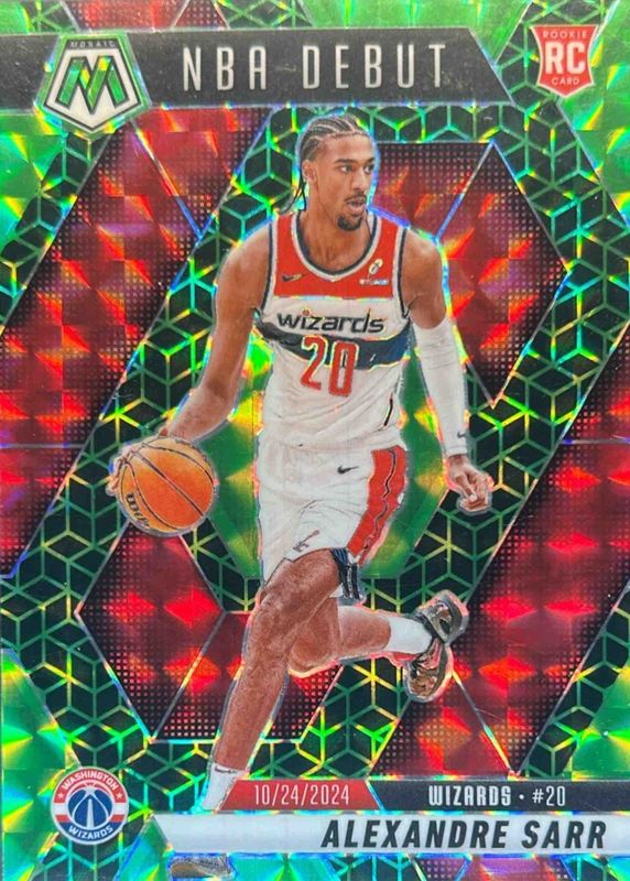 Alexandre Sarr 2024 Mosaic #254 NBA Debut - Spectris Green FOTL /5 Rookie RAW