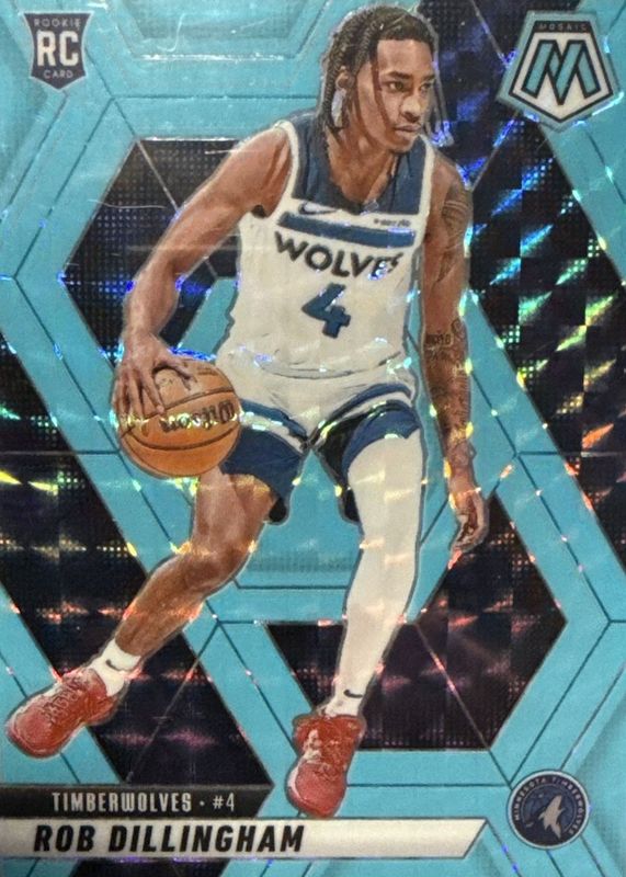 Rob Dillingham 2024 Mosaic #270 NBA Debut - Blue Fluorescent /75 Rookie RAW
