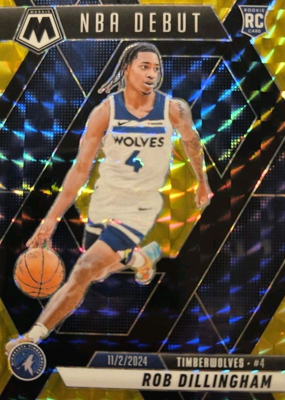 Rob Dillingham 2024 Mosaic #270 NBA Debut - Choice Black Gold /8 Rookie RAW