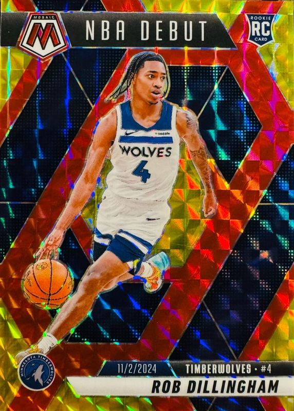 Rob Dillingham 2024 Mosaic #270 NBA Debut - Choice Fusion Red & Yellow /75 Rookie RAW