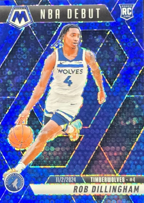 Rob Dillingham 2024 Mosaic #270 NBA Debut - Fast Break Blue /85 Rookie RAW