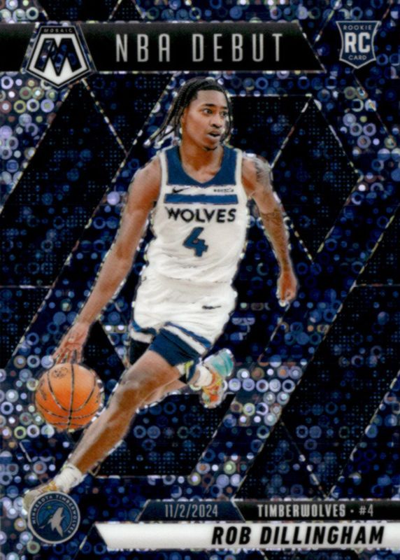 Rob Dillingham 2024 Mosaic #270 NBA Debut - Fast Break Blue Camo /35 Rookie RAW