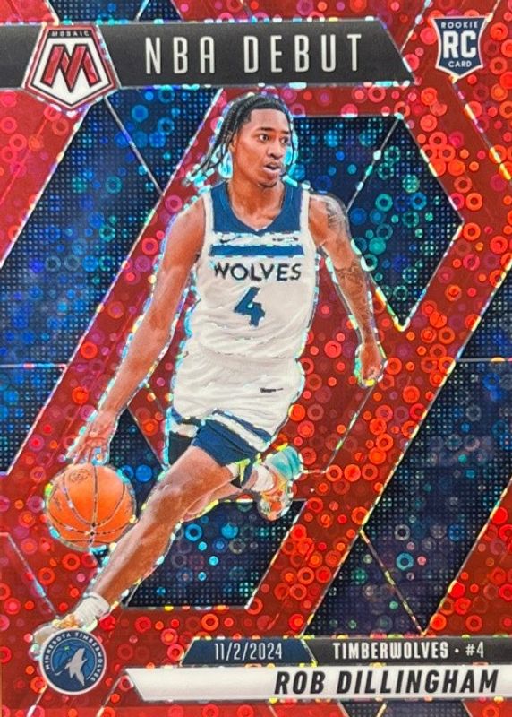 Rob Dillingham 2024 Mosaic #270 NBA Debut - Fast Break Red /99 Rookie RAW