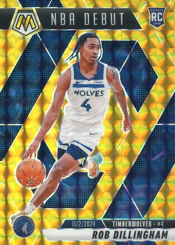 Rob Dillingham 2024 Mosaic #270 NBA Debut - Gold /10 Rookie RAW
