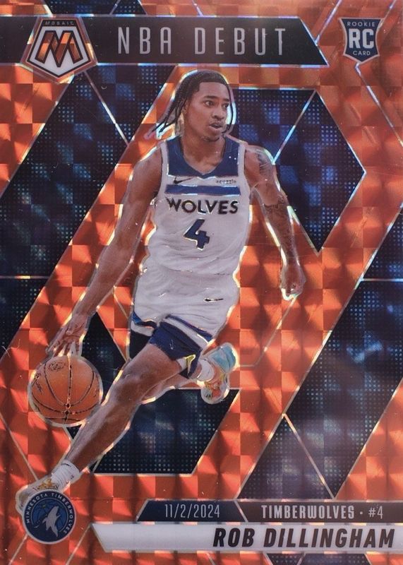 Rob Dillingham 2024 Mosaic #270 NBA Debut - Orange /249 Rookie RAW