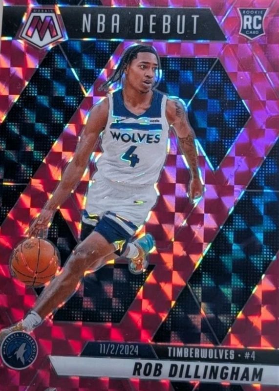 Rob Dillingham 2024 Mosaic #270 NBA Debut - Pink /175 Rookie RAW