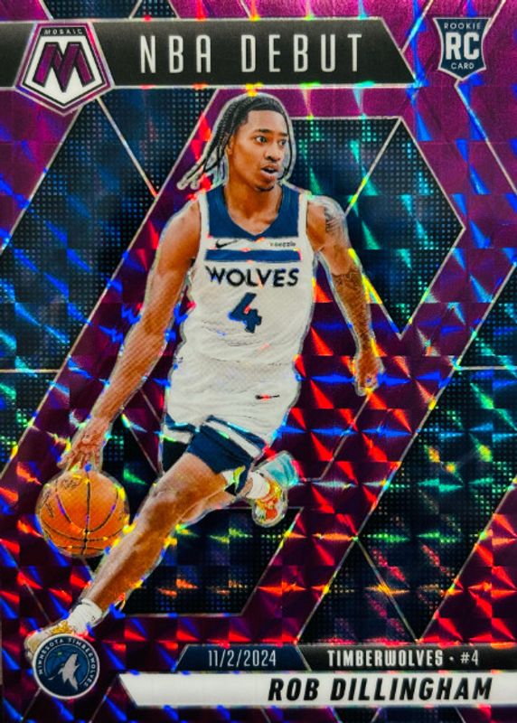 Rob Dillingham 2024 Mosaic #270 NBA Debut - Purple /99 Rookie RAW