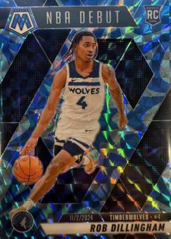 Rob Dillingham 2024 Mosaic #270 NBA Debut - Reactive Blue Rookie RAW