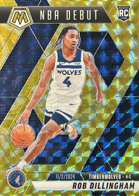Rob Dillingham 2024 Mosaic #270 NBA Debut - Reactive Yellow Rookie RAW