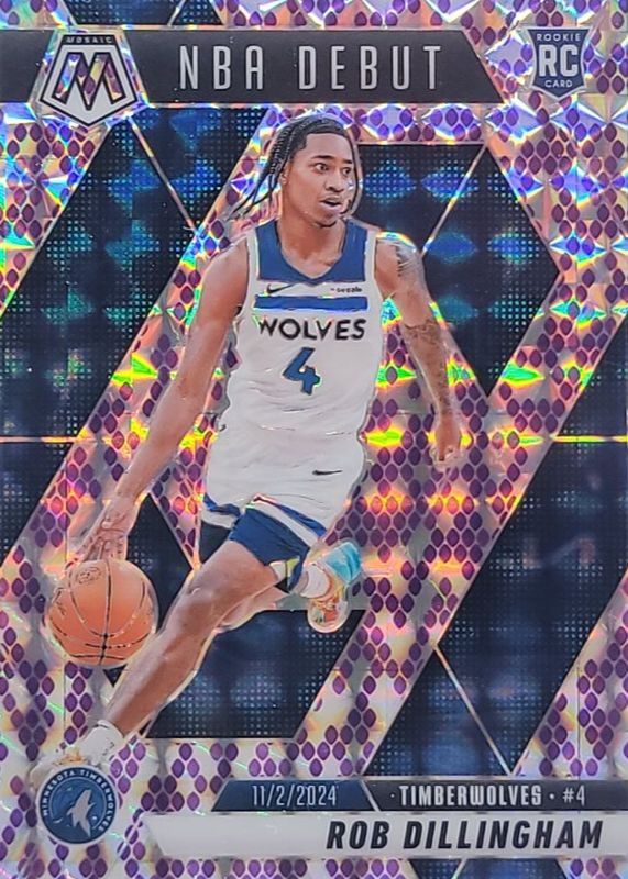 Rob Dillingham 2024 Mosaic #270 NBA Debut - Snakeskin Purple /24 Rookie RAW
