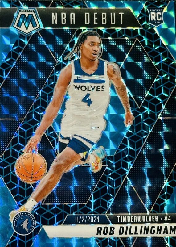 Rob Dillingham 2024 Mosaic #270 NBA Debut - Spectris Blue FOTL /25 Rookie RAW