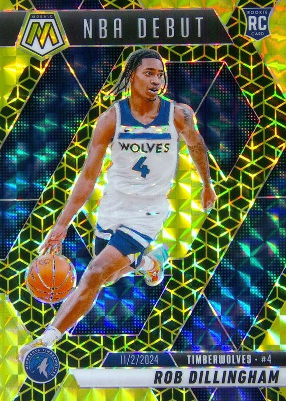 Rob Dillingham 2024 Mosaic #270 NBA Debut - Spectris Gold FOTL /10 Rookie RAW