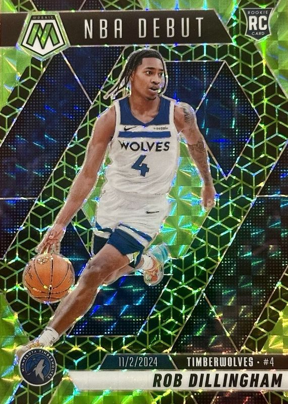 Rob Dillingham 2024 Mosaic #270 NBA Debut - Spectris Green FOTL /5 Rookie RAW