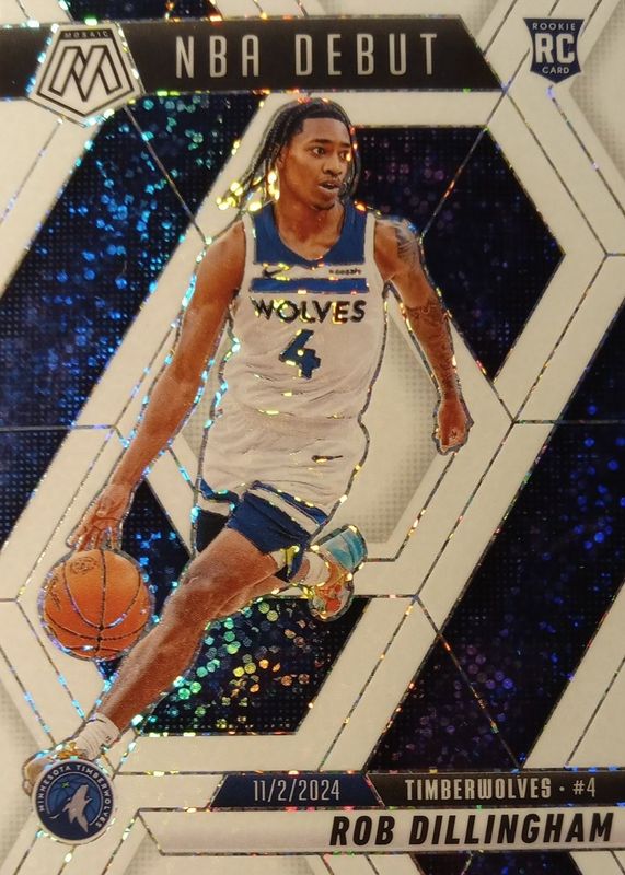 Rob Dillingham 2024 Mosaic #270 NBA Debut - White Sparkle /(SSP) Rookie RAW
