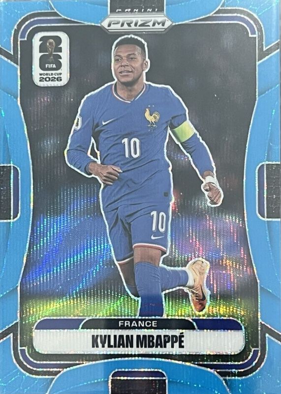 Kylian Mbappe 2026 Prizm World Cup #40 Fluorescent Blue Wave /225