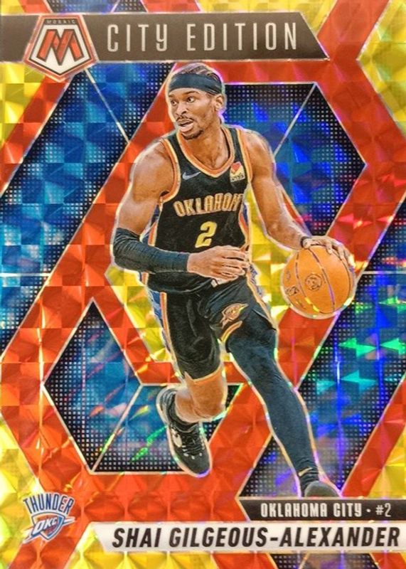Shai Gilgeous-Alexander 2024 Mosaic #289 City Edition - Choice Fusion Red & Yellow /75 RAW
