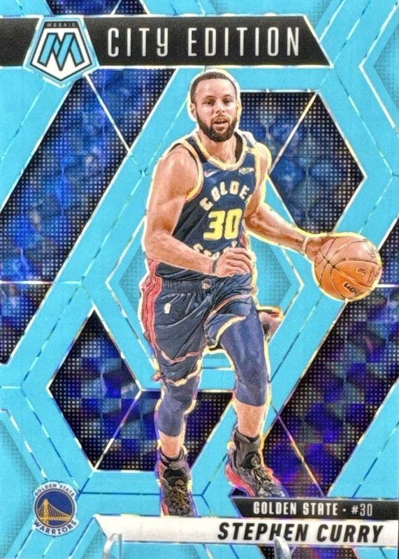 Stephen Curry 2024 Mosaic #272 City Edition - Blue Fluorescent /75 RAW