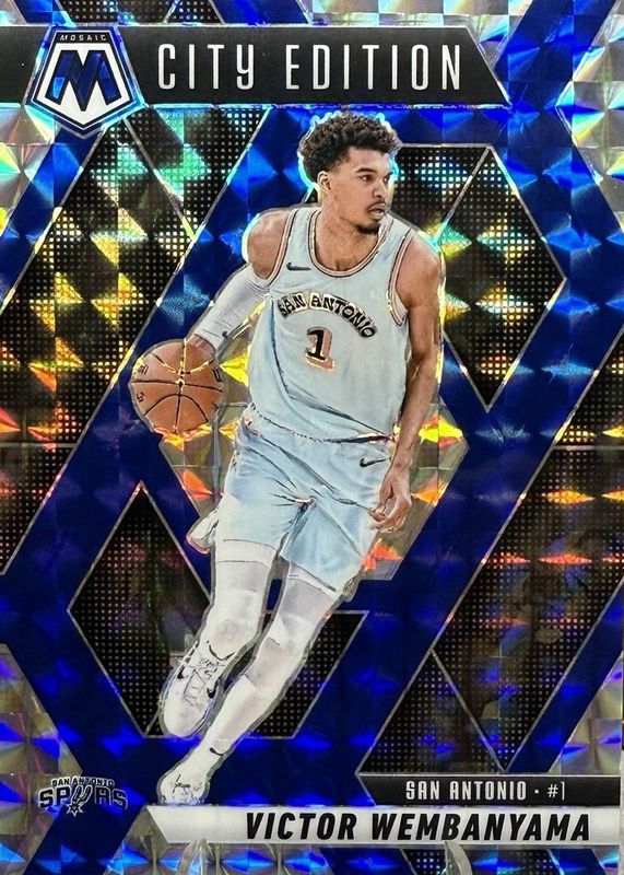 Victor Wembanyama 2024 Mosaic #288 City Edition - Choice Blue /45 RAW