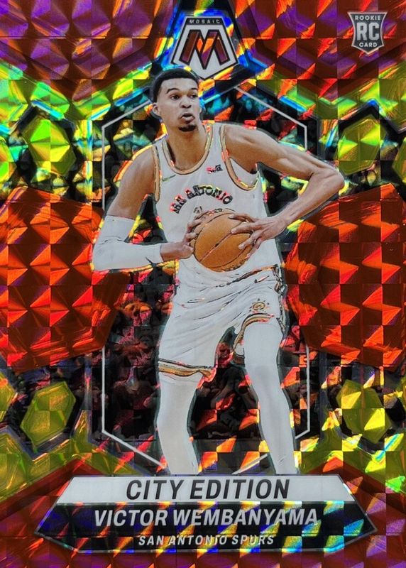 Victor Wembanyama 2024 Mosaic #288 City Edition - Choice Fusion Red & Yellow /75 RAW