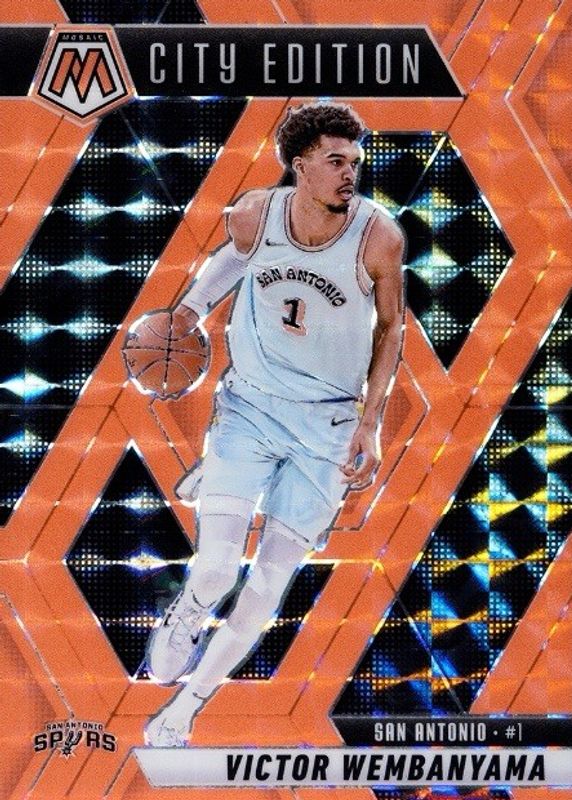 Victor Wembanyama 2024 Mosaic #288 City Edition - Red Fluorescent /75 RAW