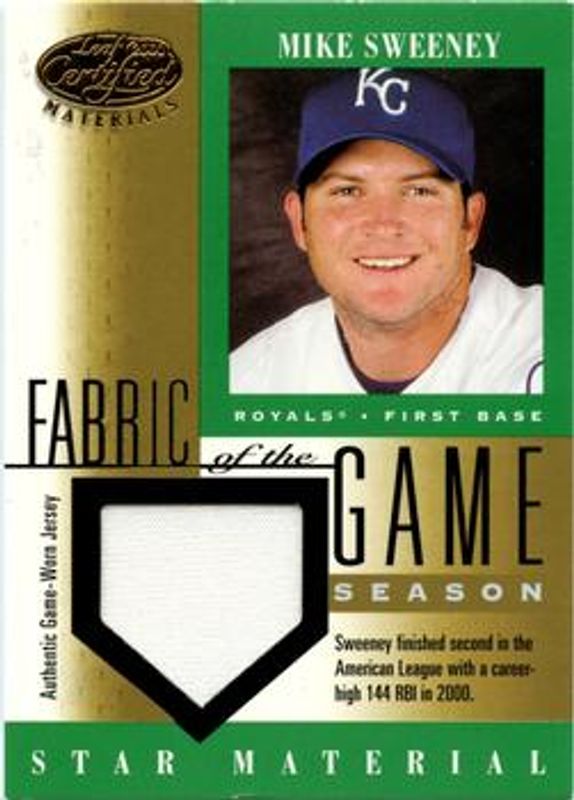 Mike Sweeney 2001 Leaf Certified Materials #FG-92 Fabric of the Game - Season /24 RAW