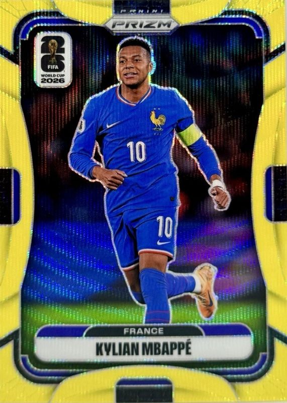 Kylian Mbappe 2026 Prizm World Cup #40 Fluorescent Yellow Wave