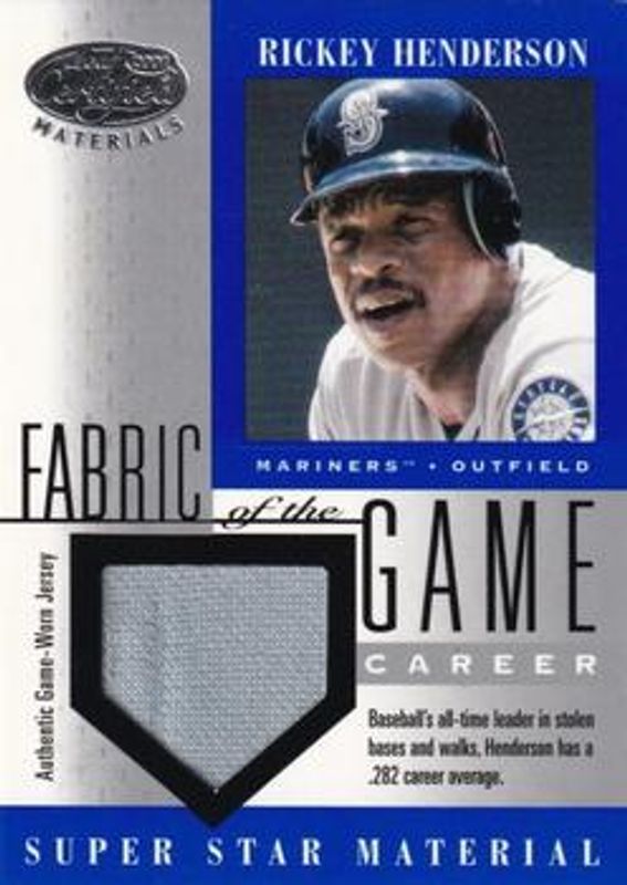 Rickey Henderson 2001 Leaf Certified Materials #FG-57 Fabric of the Game - Career /92 RAW