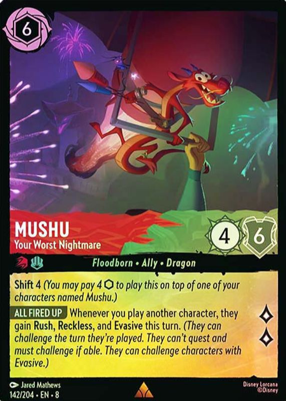 Mushu - Your Worst Nightmare 2025 Reign of Jafar #142/204 Cold Foil RAW TCG (NEAR MINT)