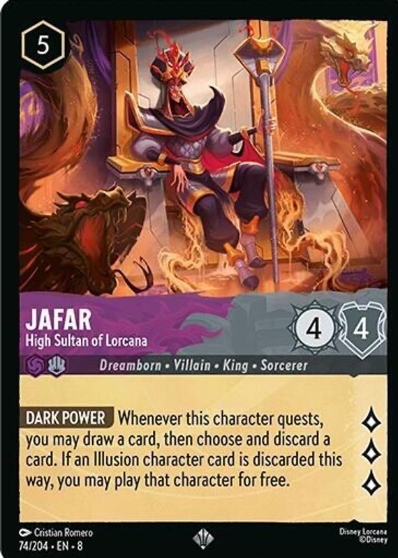 Jafar - High Sultan of Lorcana 2025 Reign of Jafar #74/204 Cold Foil RAW TCG (LIGHTLY PLAYED)