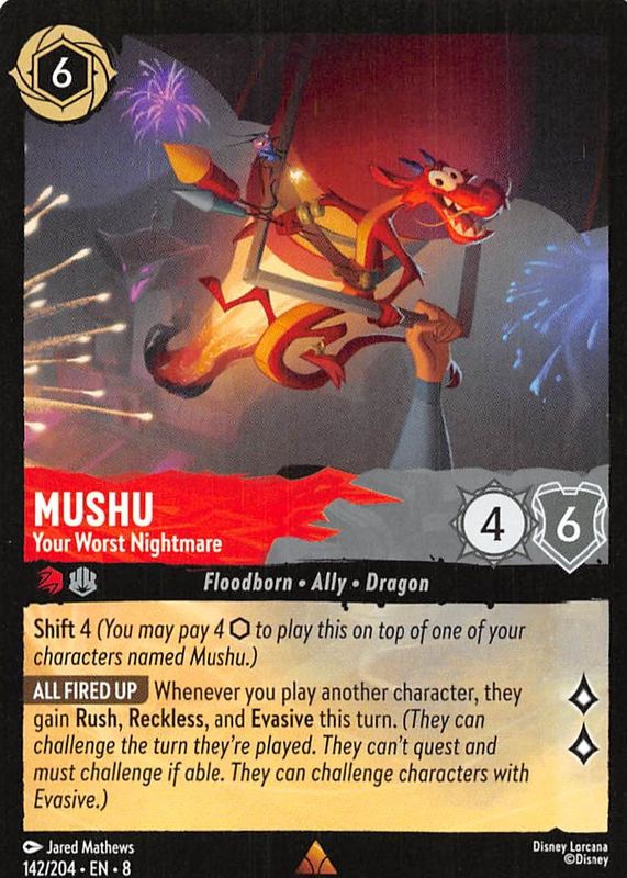 Mushu - Your Worst Nightmare 2025 Reign of Jafar #142/204 Base RAW TCG (NEAR MINT)