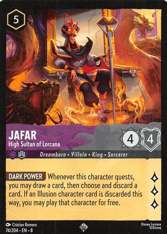 Jafar - High Sultan of Lorcana 2025 Reign of Jafar #74/204 Base RAW TCG (NEAR MINT)