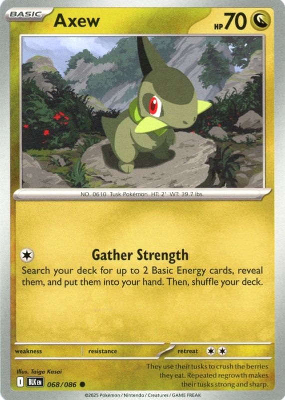 Axew 2025 Scarlet & Violet: Black Bolt #068/086 Base RAW TCG (NEAR MINT)