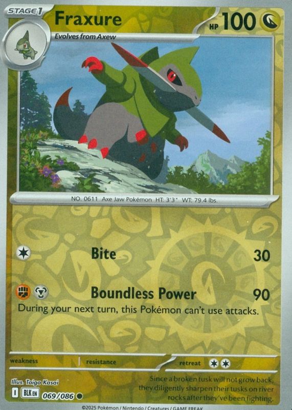 fraxure pokemon card CGC 10 GEM MINT 151/086 Colorless Retreat Cost This fraxure card has such